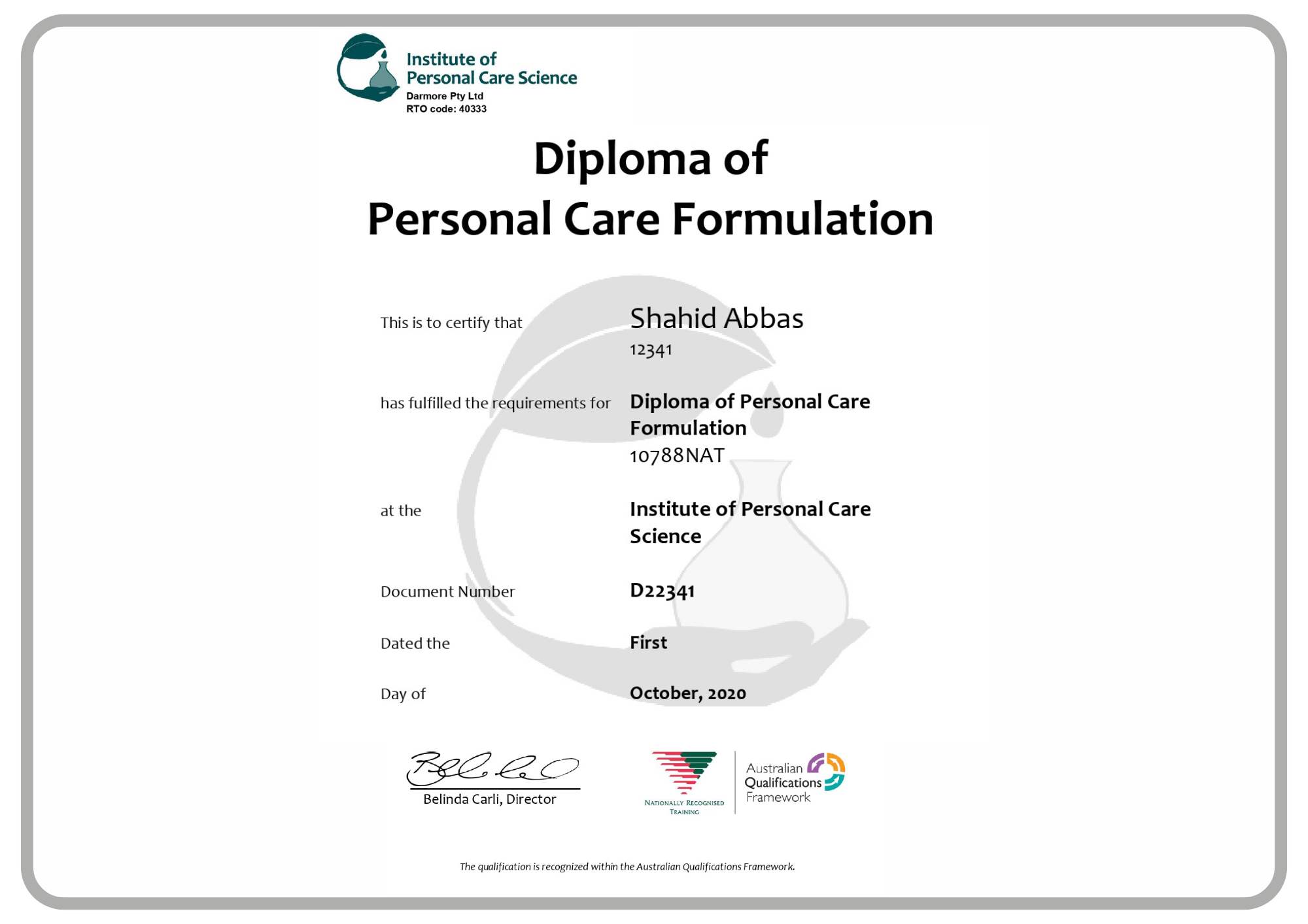  Diploma of personal care formation 