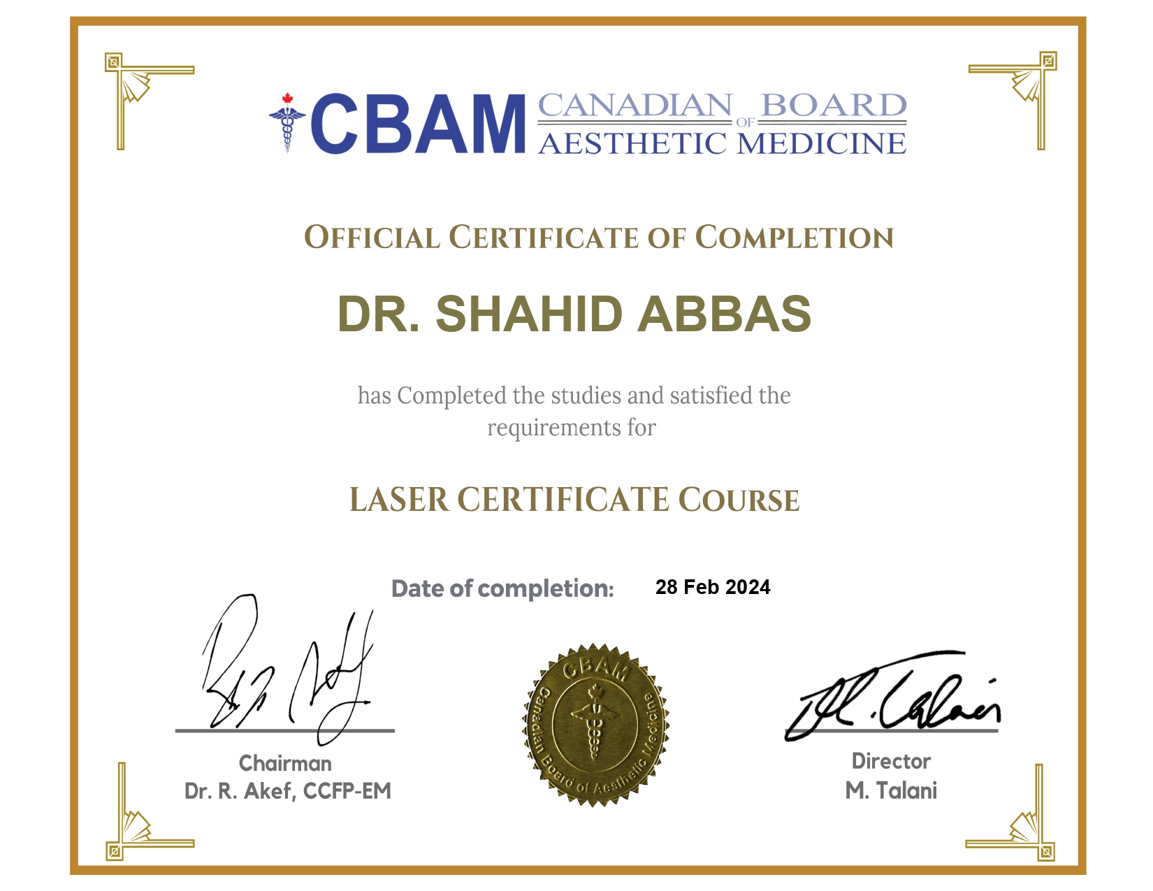  laser Certificate 